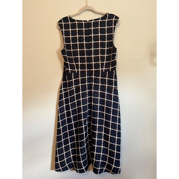 J Crew SILK Midi Dress 10 Black Cream Blue Brown A Line Career Church - Picture 12 of 16